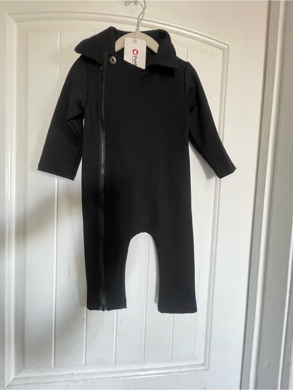 PATPAT BABY MOTO ZIP ONESIE IN BLACK